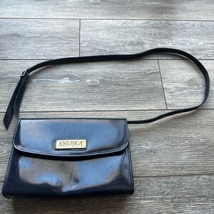 Vintage Perry Ellis America Leather Crossbody Purse ‎ Blue